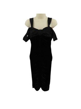 Whim Womens 6 Black Velvet Off Shoulder Satin Bow Ruched Front Cocktail Dress